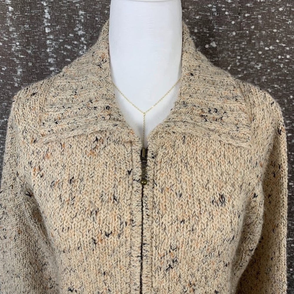 Croft & Barrow Full Zip Tan Knit Sweater Women's Petite Large - Picture 3 of 8